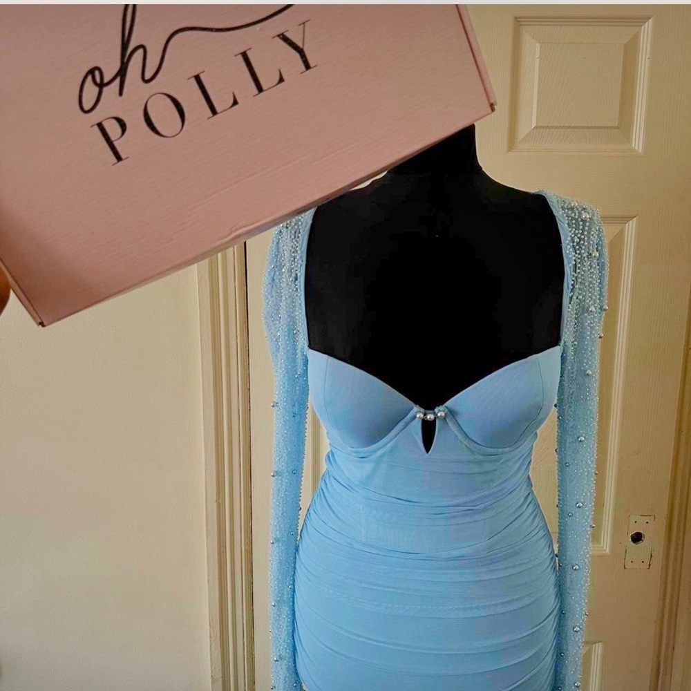 Oh Polly ST. GERMAIN Embellished Long Sleeve Mini Dress in Blue - US 6 - Picture 4 of 12